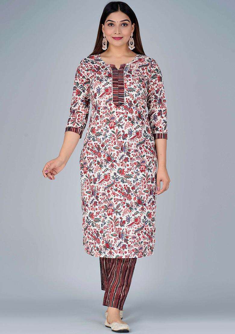 Brown Printed Cotton Kurta Set - Indya