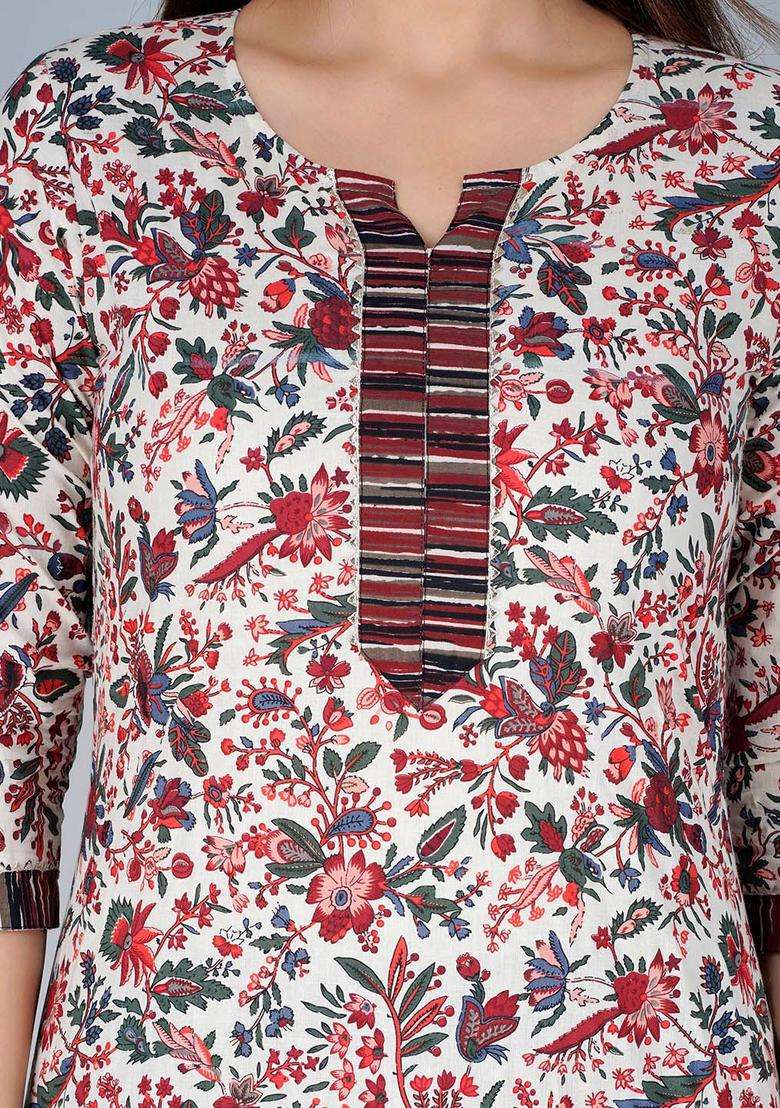 Brown Printed Cotton Kurta Set - Indya