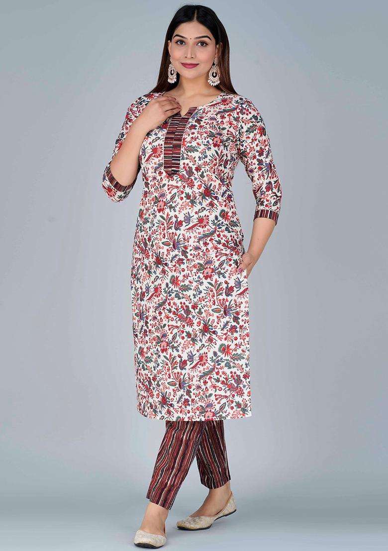 Brown Printed Cotton Kurta Set - Indya