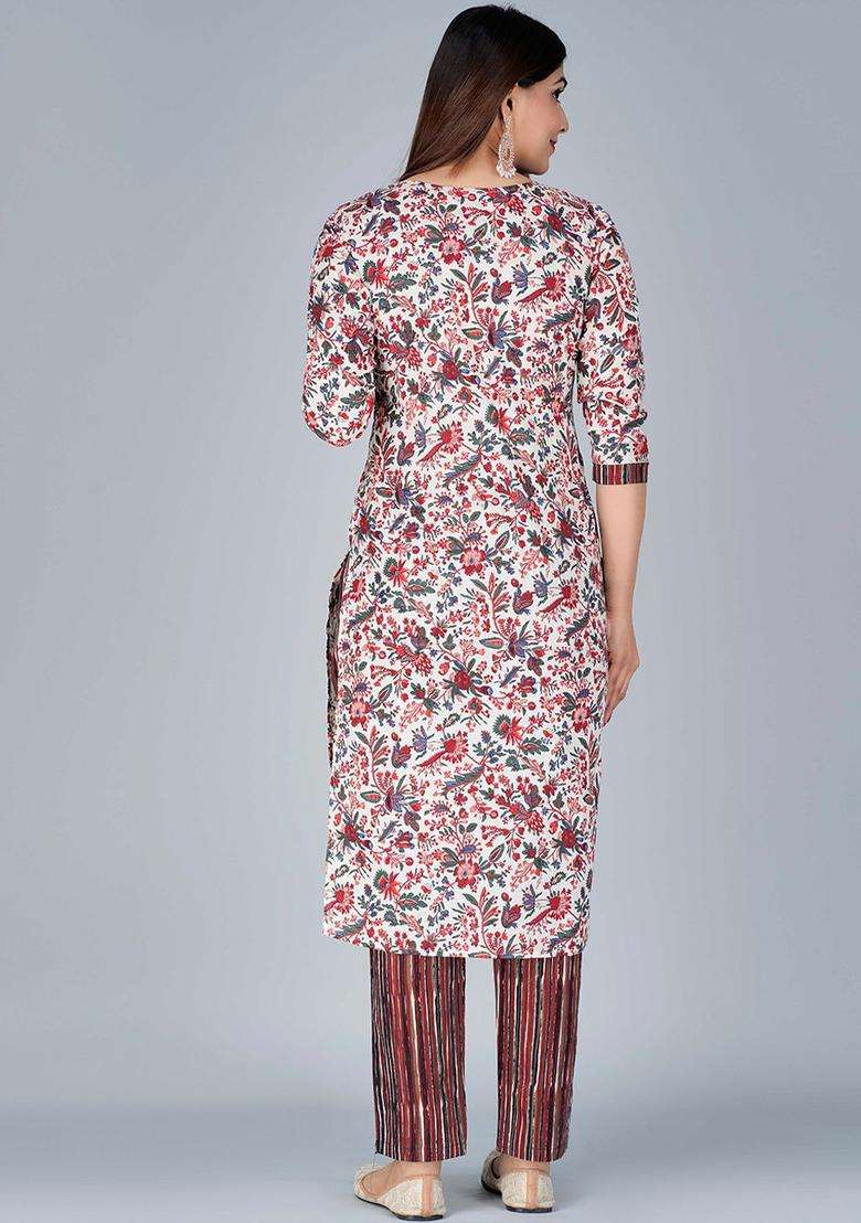 Brown Printed Cotton Kurta Set - Indya