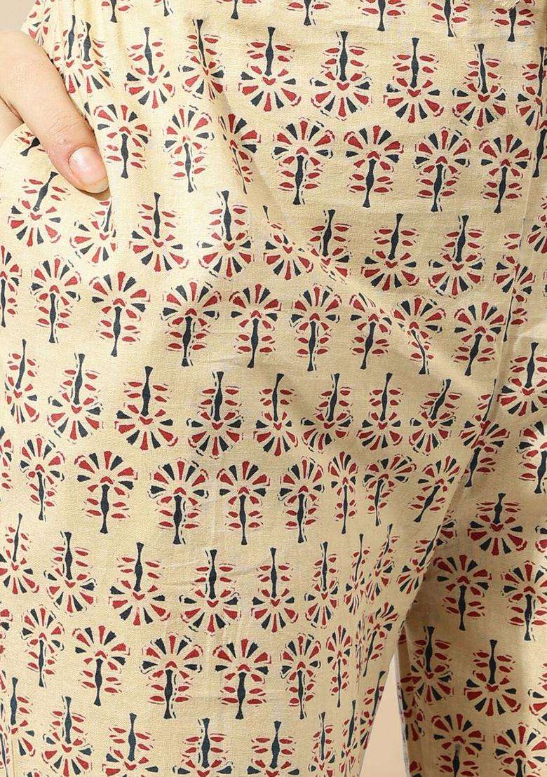 Navy Blue Printed Cotton Kurta Set - Indya