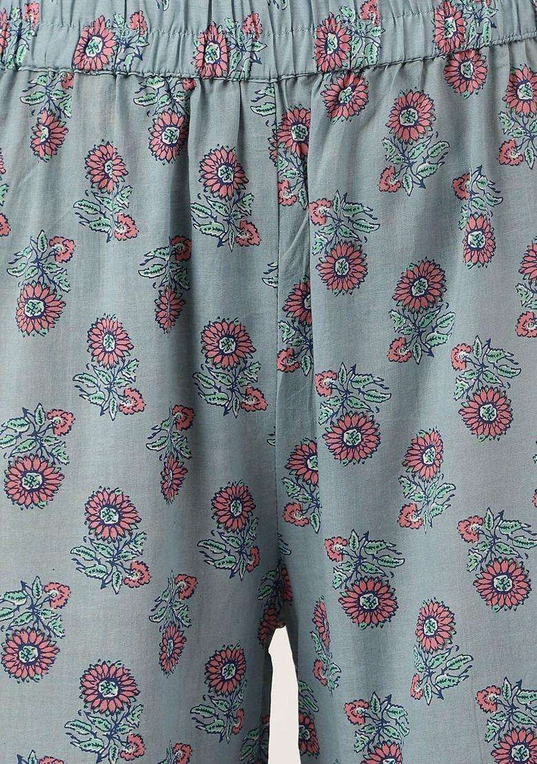 Turquoise Blue Printed Cotton Sharara Set - Indya