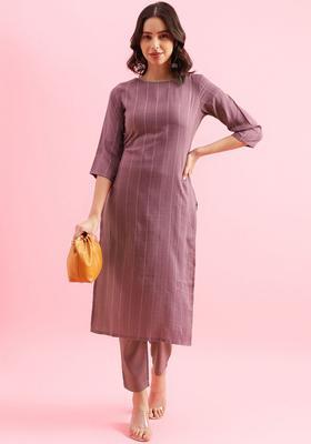 Violet Embroidered Silk Blend Kurta Set