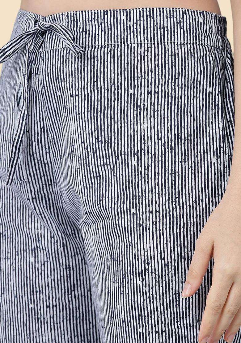 Navy Blue Printed Cotton Anarkali Set - Indya