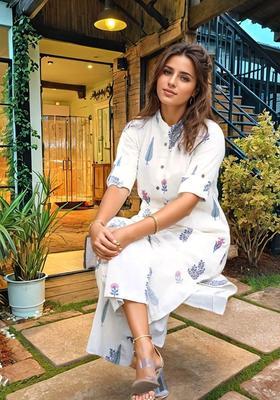 Cream Printed Viscose Kurta Set
