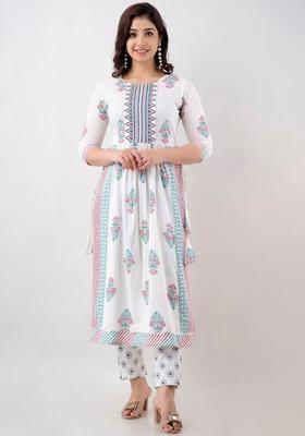 White Printed Viscose Kurta Set