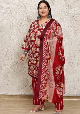 Red Printed Cotton Kurta Set