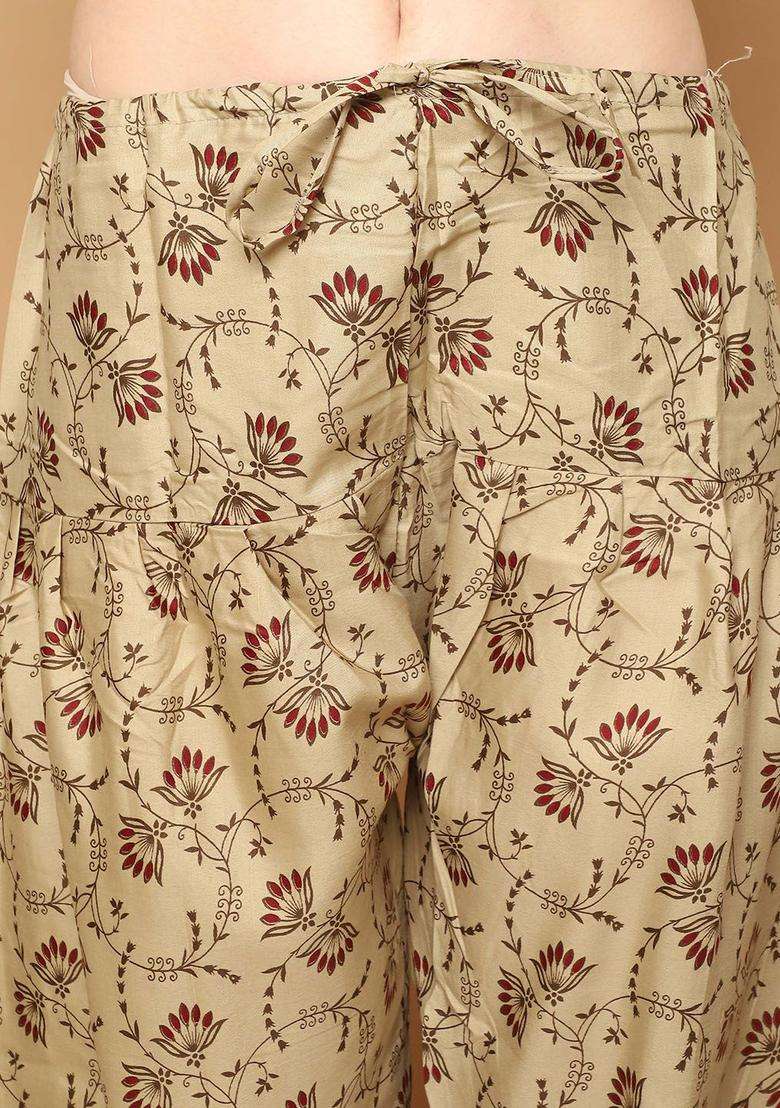 Maroon Printed Cotton Kurta Set - Indya