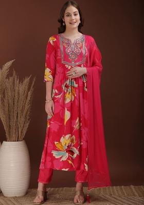 Pink Printed Viscose Kurta Set