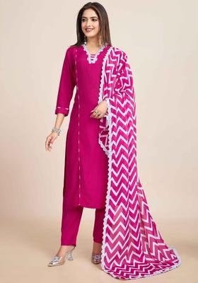 Red Embroidered Viscose Kurta Set