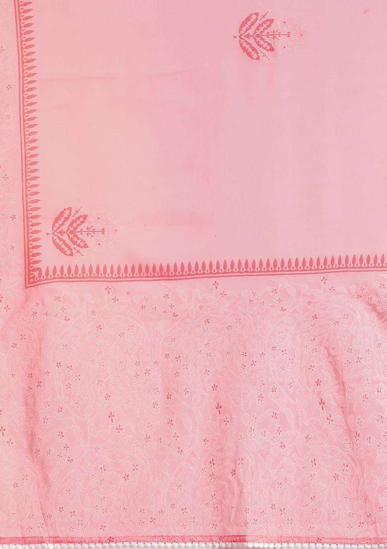 Peach Printed Viscose Anarkali Set - Indya