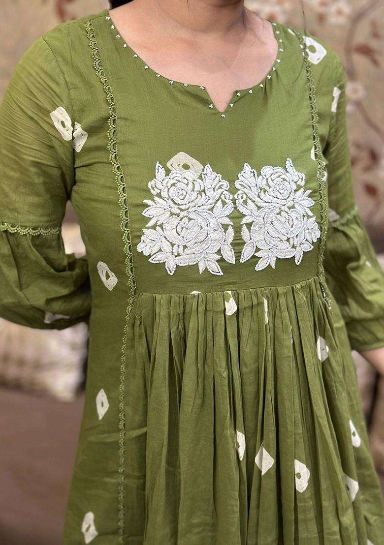 Green Printed Viscose Anarkali Set - Indya