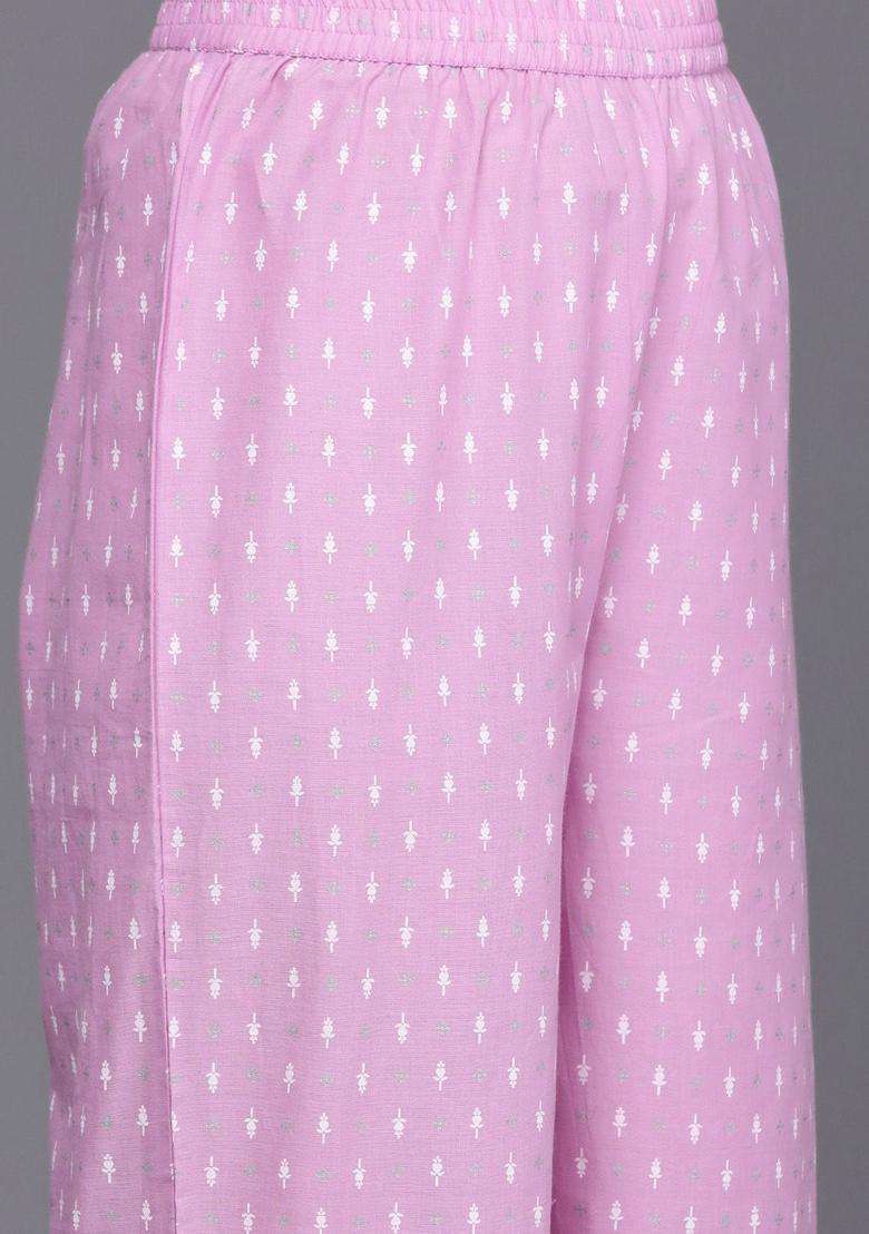 Lavender Printed Cotton Anarkali Set - Indya
