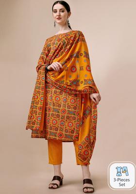 Yellow Printed Cotton Kurta Set