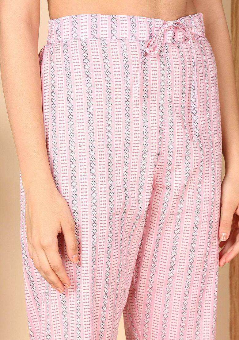 Pink Printed Cotton Kurta Set - Indya