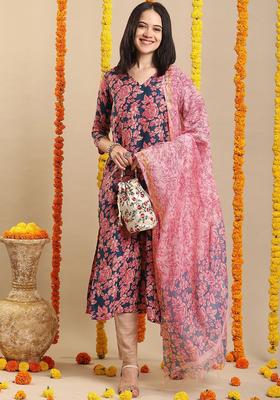 Green Printed Viscose Kurta Set