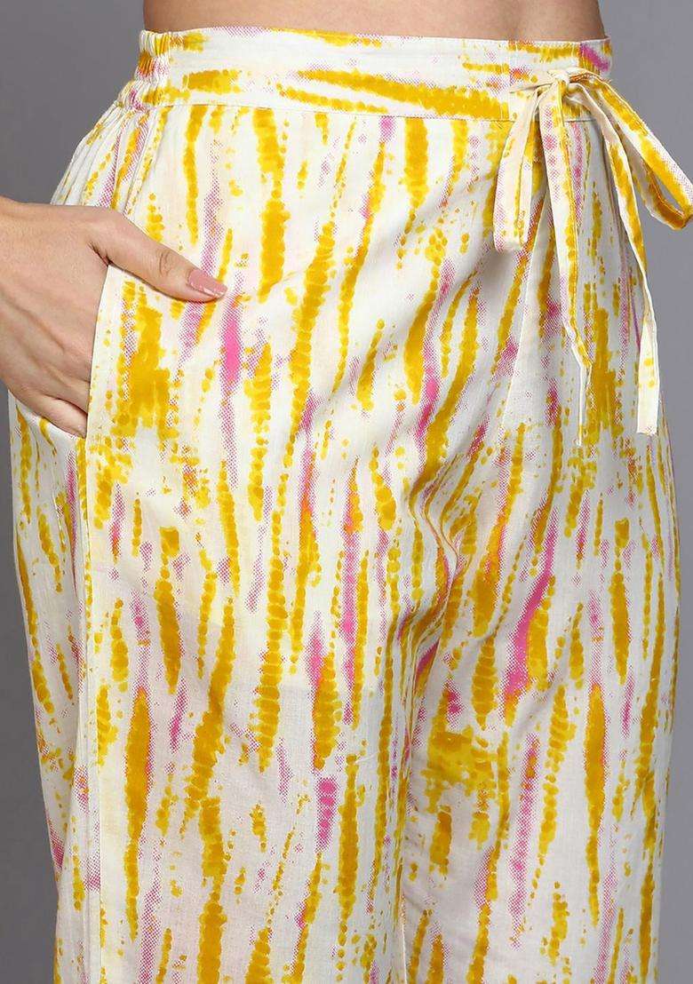 Yellow Printed Cotton Kurta Set - Indya