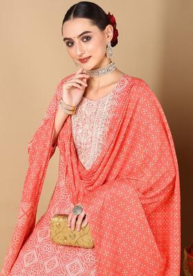 Peach Printed Cotton Kurta Set