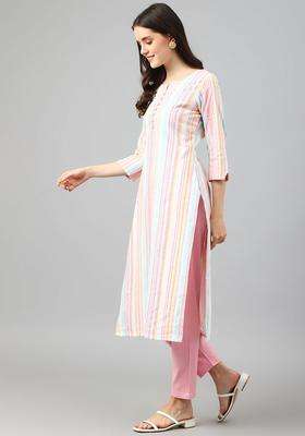 Green Self Design Cotton Kurta Set