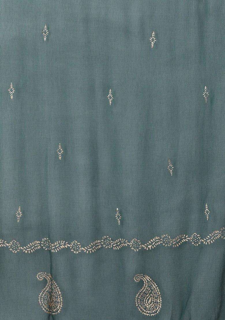 Green Printed Silk Blend Kurta Set - Indya