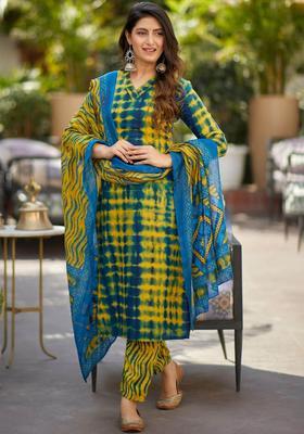 Yellow Printed Viscose Kurta Set