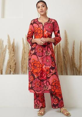 Purple Printed Cotton Kurta Set