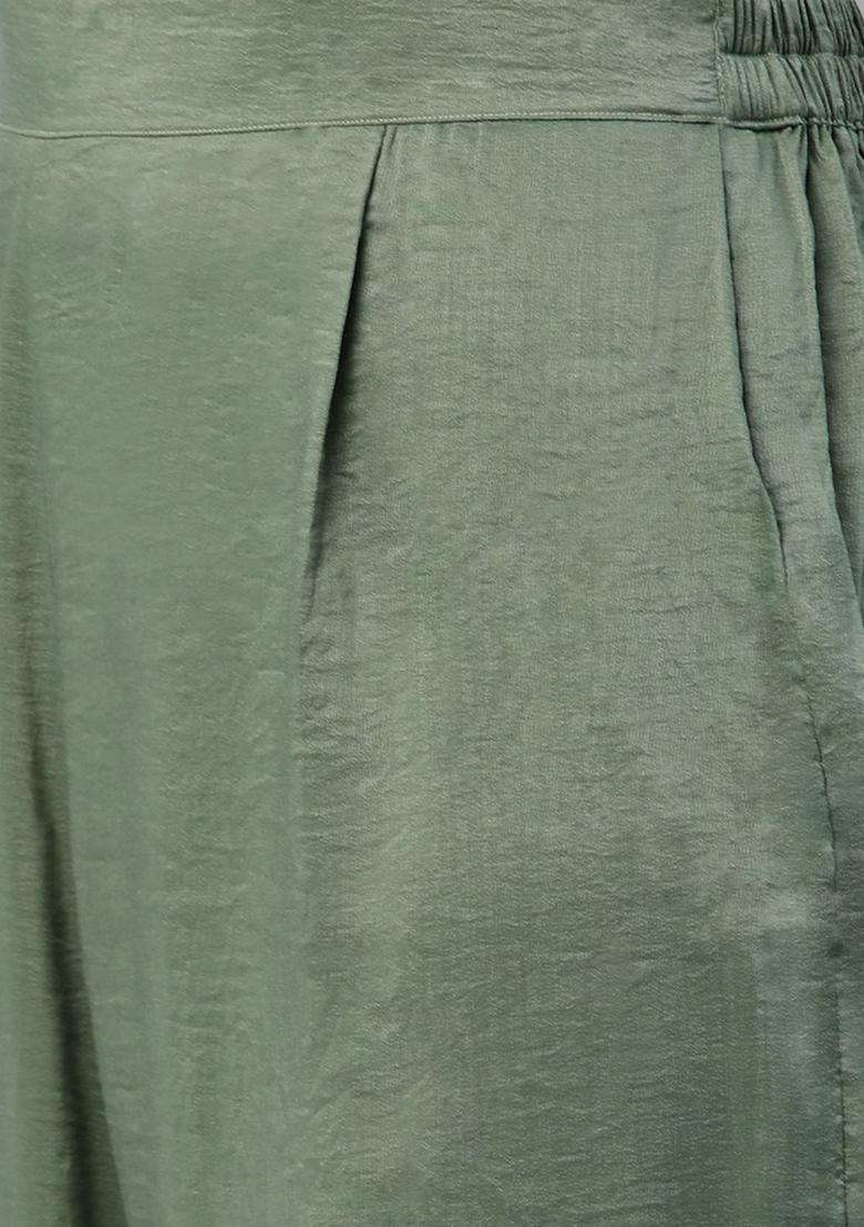 Green Self Design Cotton Kurta Set - Indya