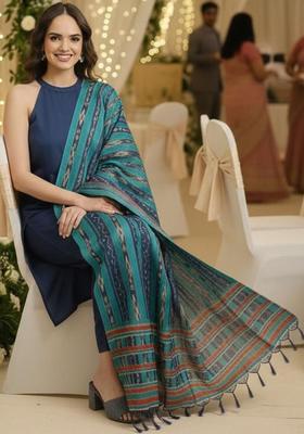 Navy Blue Solid Cotton Kurta Set