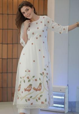 White Printed Viscose Kurta Set