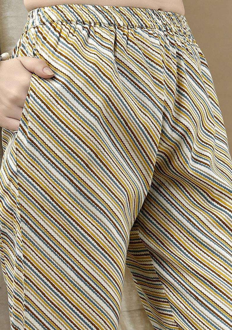 Yellow Printed Cotton Kurta Set - Indya