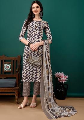 Grey Printed Cotton Kurta Set
