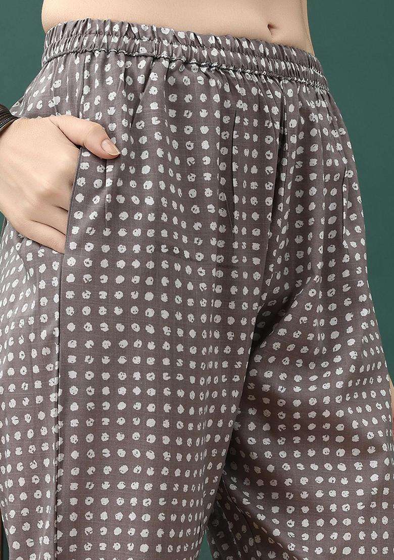 Grey Printed Cotton Kurta Set - Indya