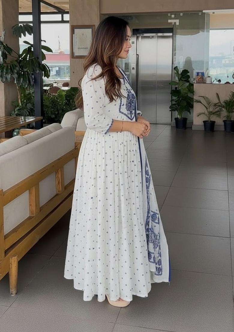Off White Printed Viscose Kurta Set - Indya