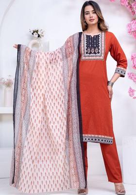 Red Printed Cotton Kurta Set