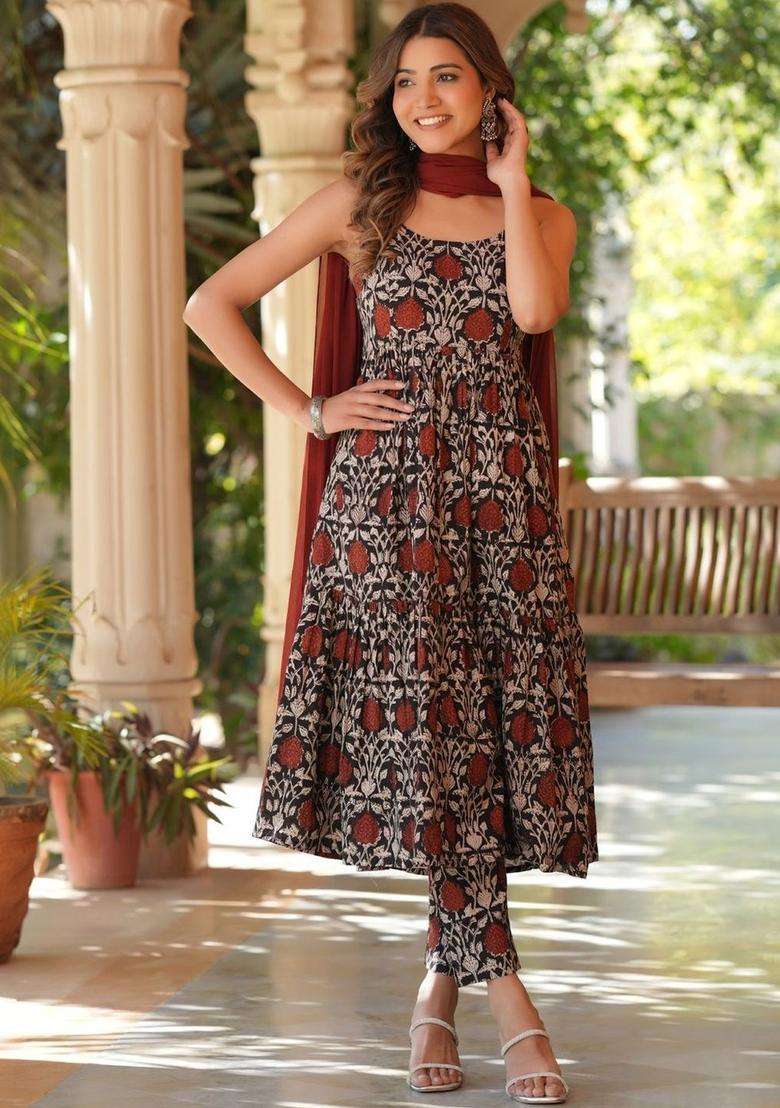 Multicolor Printed Cotton Kurta Set - Indya