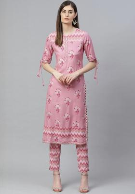 Pink Printed Viscose Kurta Set