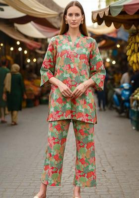 Multicolor Printed Cotton Kurta Set