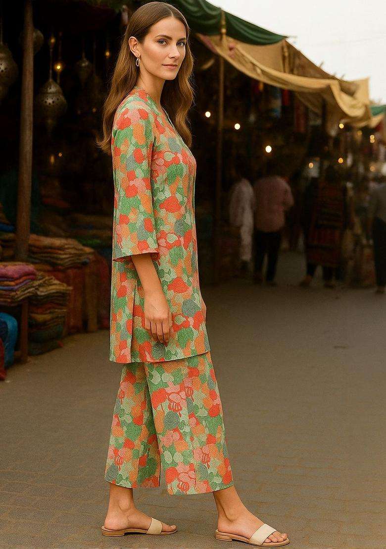 Multicolor Printed Cotton Kurta Set - Indya