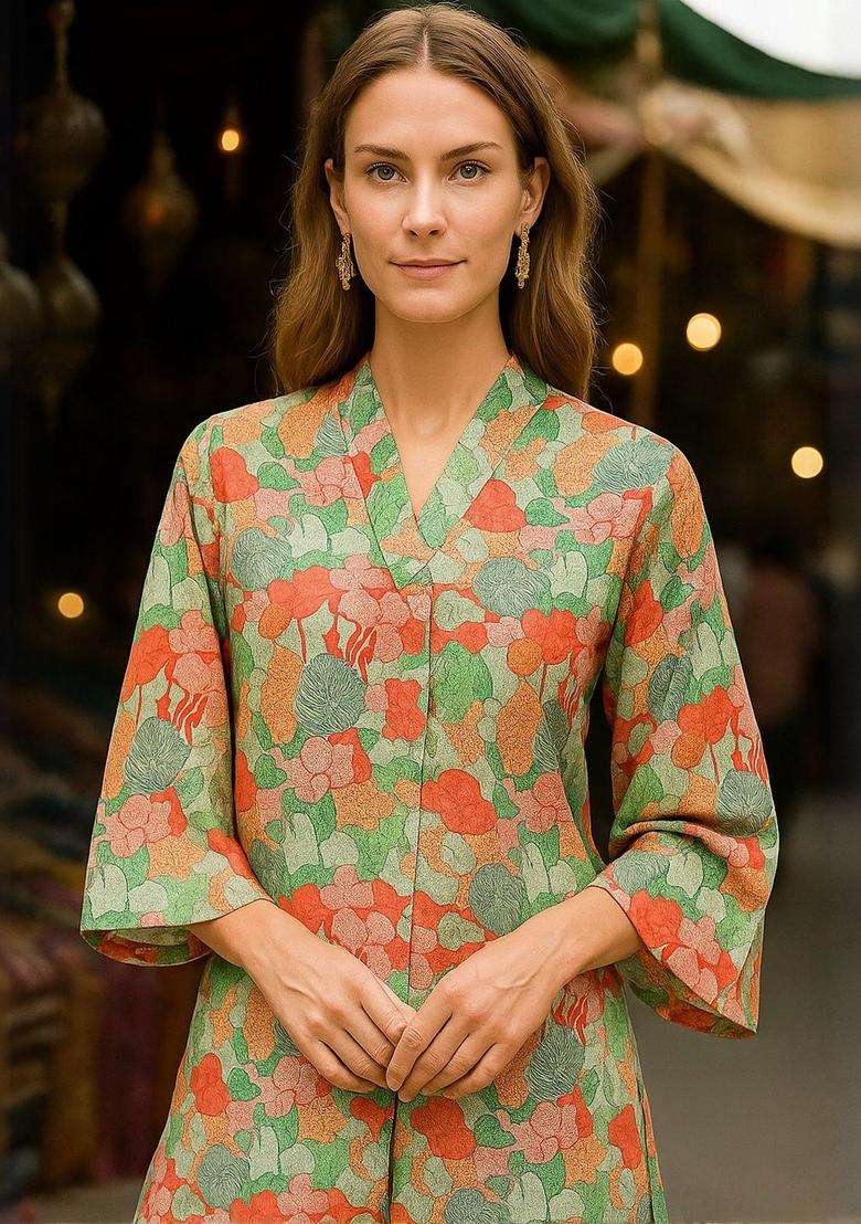 Multicolor Printed Cotton Kurta Set - Indya