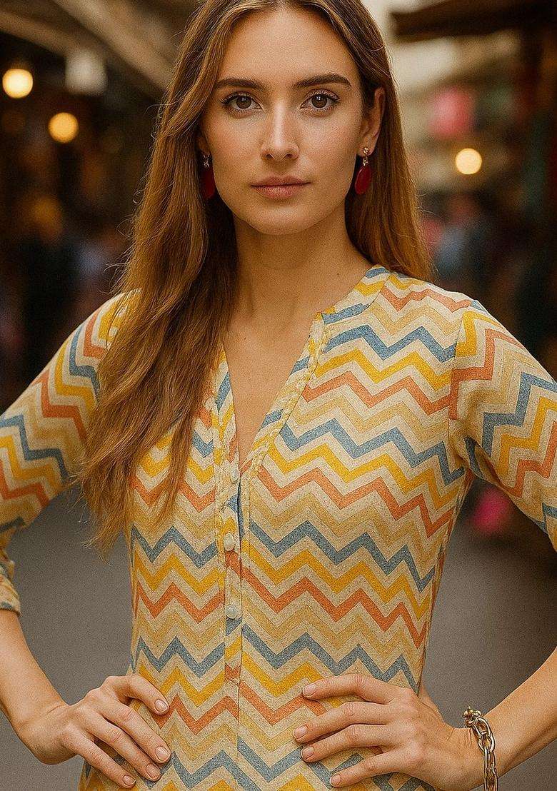 Multicolor Printed Cotton Kurta Set - Indya