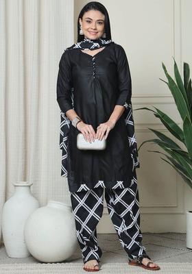 Black Printed Cotton Kurta Set
