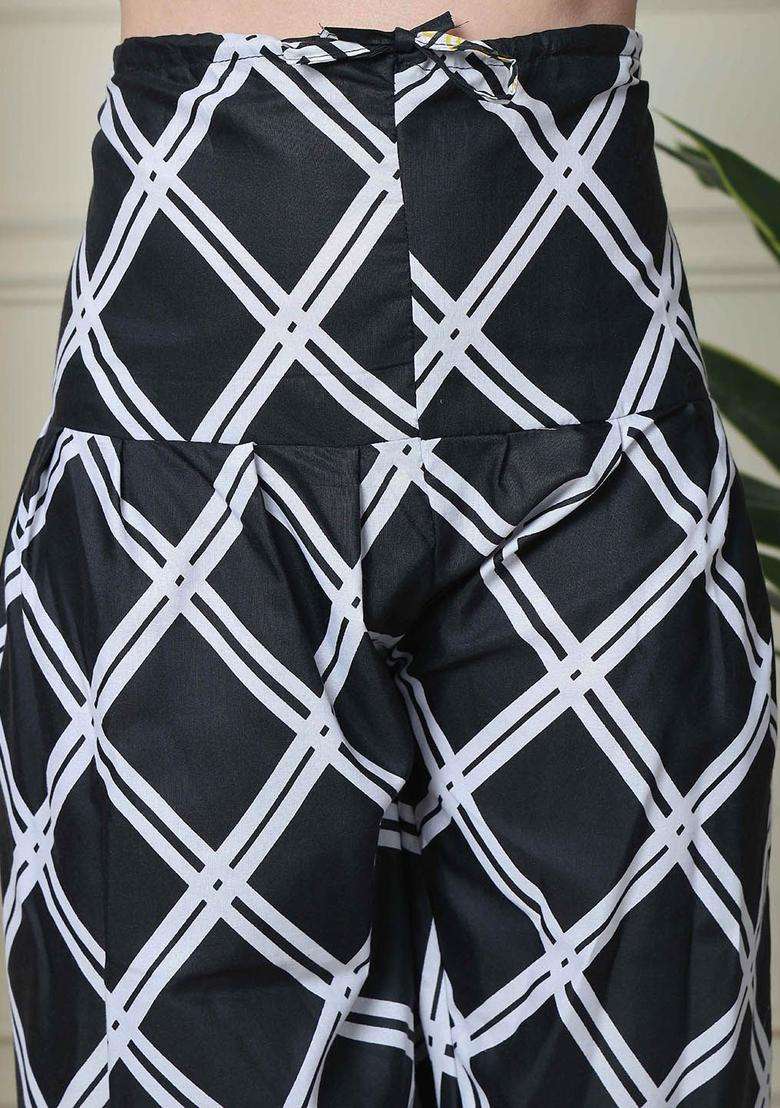 Black Printed Cotton Kurta Set - Indya