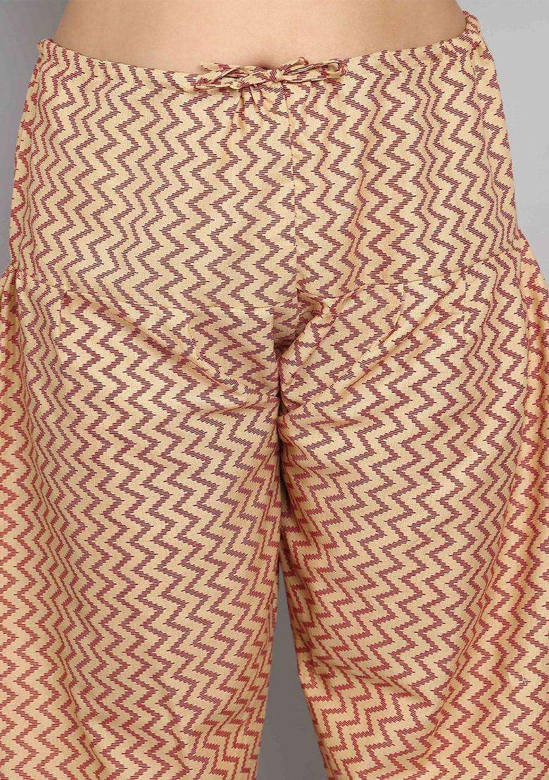 Maroon Printed Cotton Kurta Set - Indya