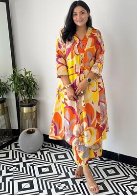 Yellow Printed Cotton Kurta Set