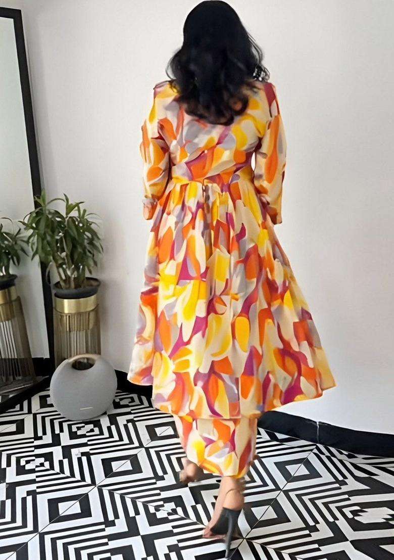 Yellow Printed Cotton Kurta Set - Indya