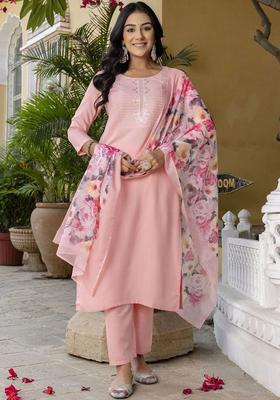 Pink Yoke Design Viscose Kurta Set