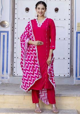 Red Yoke Design Viscose Kurta Set