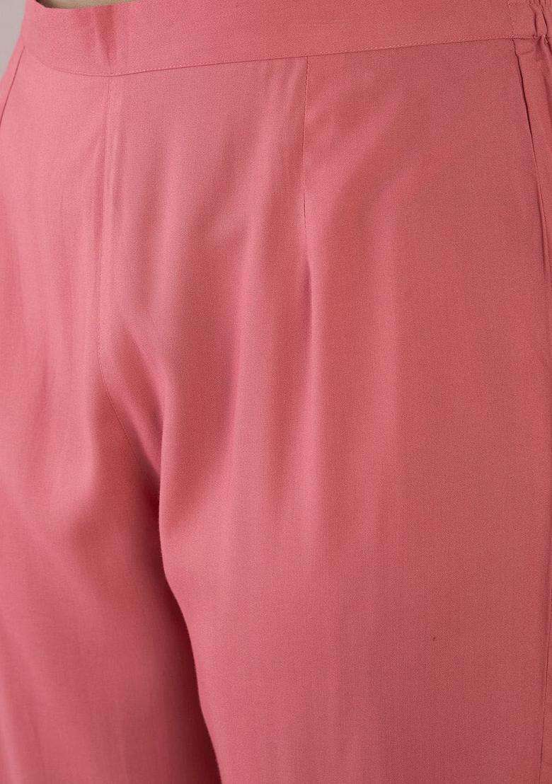 Mauve Embroidered Cotton Kurta Set - Indya