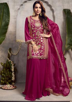 Magenta Embroidered Georgette Kurta Set