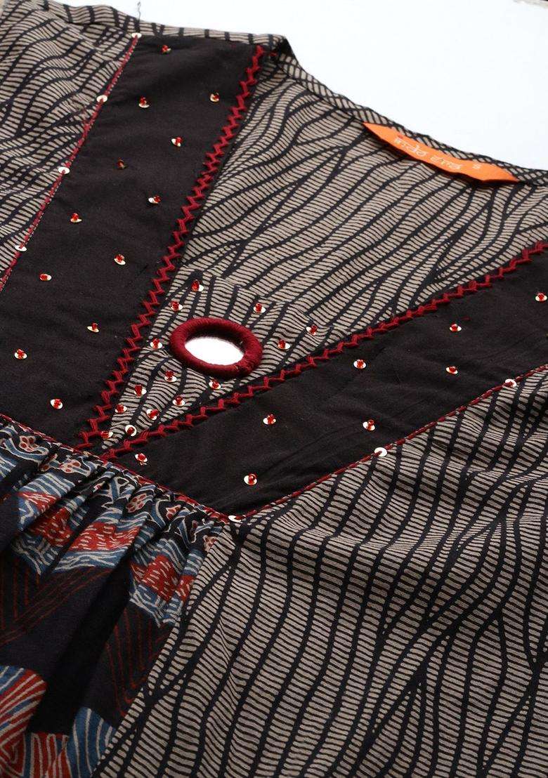 Multicolor Printed Cotton Kurta Set - Indya